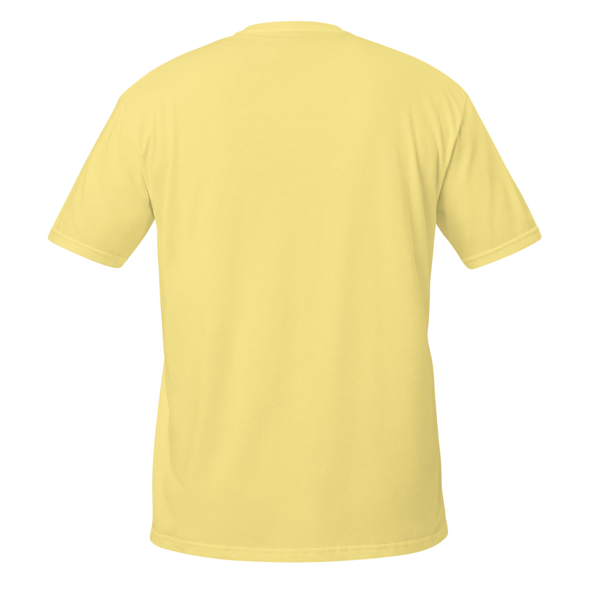 Back view of a yellow t-shirt on a white background