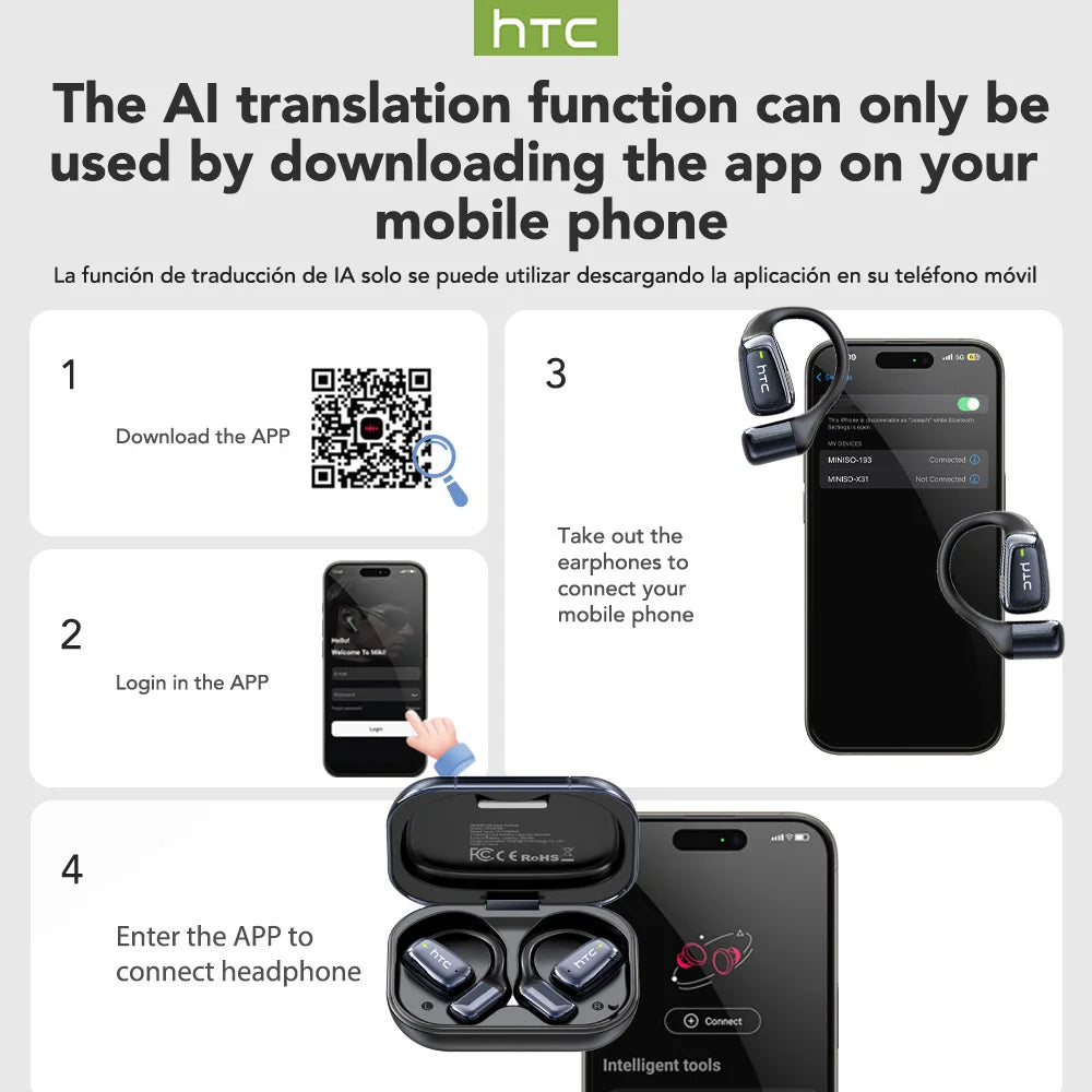 AI Translator Sport Wireless Earbuds - LCD Touch Screen Bluetooth Earphones with HD Mic | FunWearCode's Selection