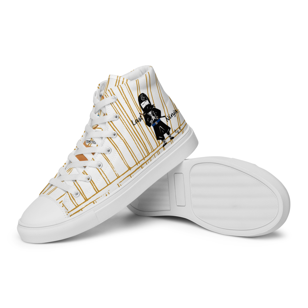 Men’s high top canvas shoes | Last ninja design (Yellow strip) | FunWearCode