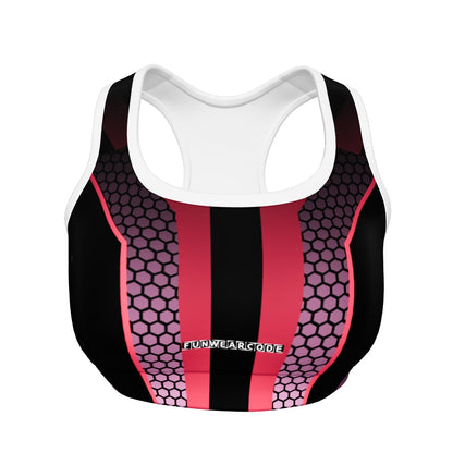 Padded Sports Bra | Sports yoga black red stripe bra | Funwearcode