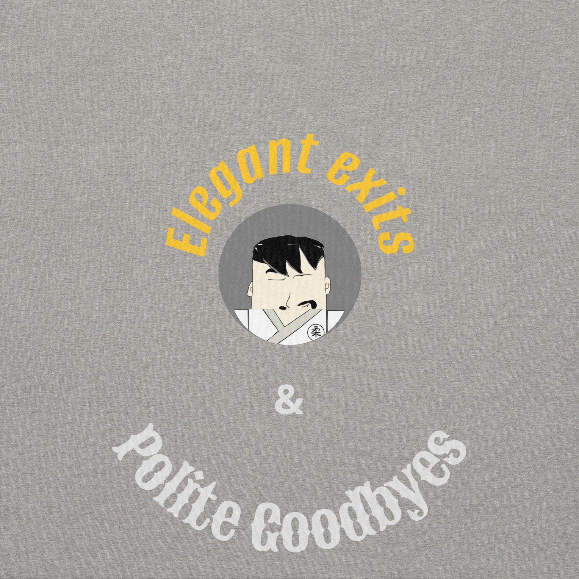 Gray album cover with 'Elegant Exits & Polite Goodbyes' text and a stylized face illustration.
