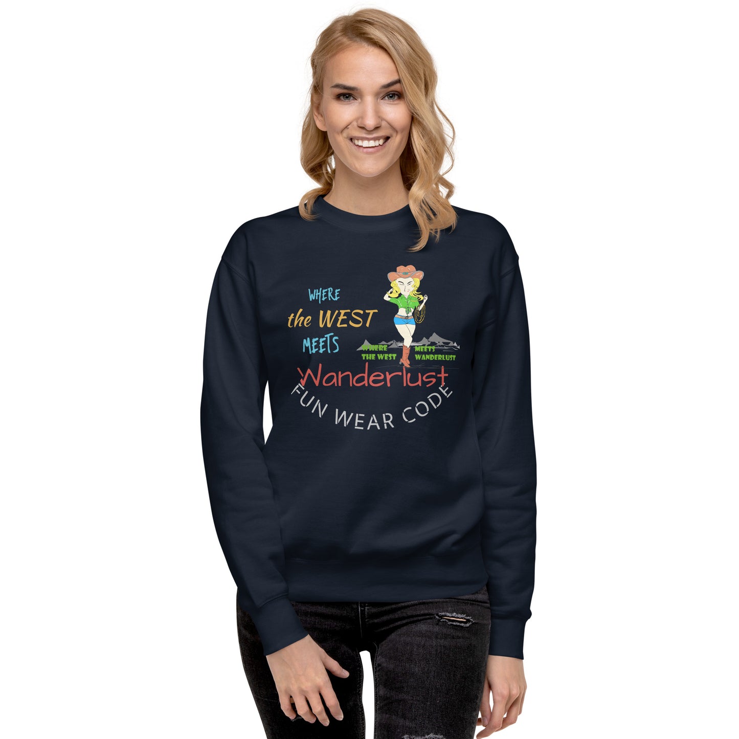Premium Cozy Long Sleeve T-shirt – Classic Cowgirl Graphic Sweatshirt | FunWearCode