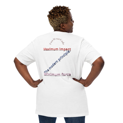 Person wearing a white t-shirt with a 'Fun Wear Code' text logo and motivational quote on the back, standing against a white background